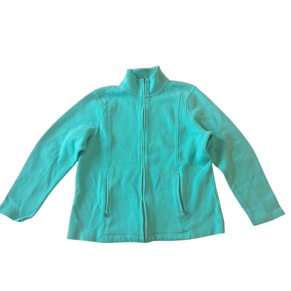 Kirkland Women's Size XXL‎ 2XL Turquoise Zip-Up Sweatshirt Mock Neck 98% Cotton